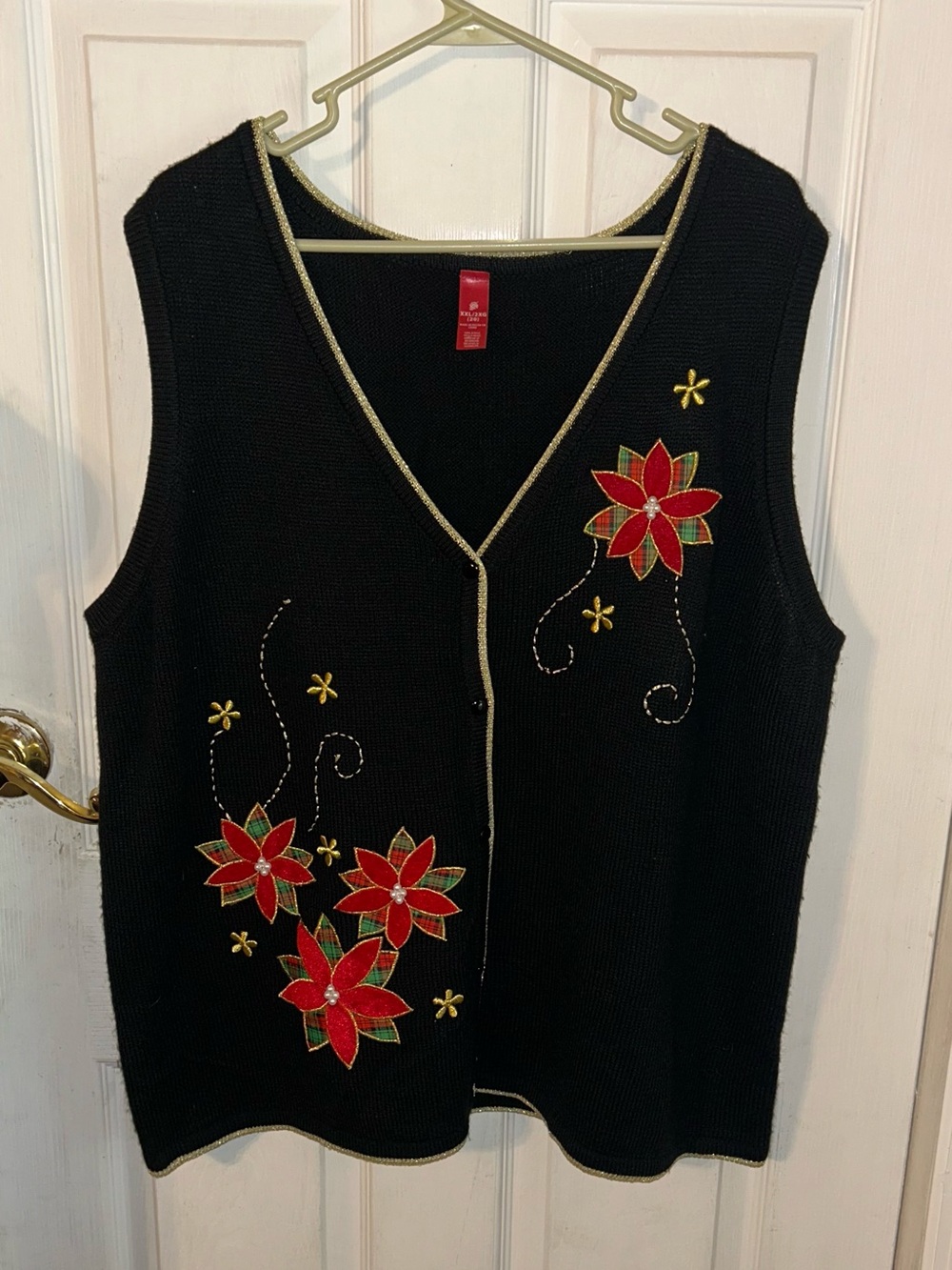VINTAGE BLACK POINSETTIA UGLY CHRISTMAS VEST